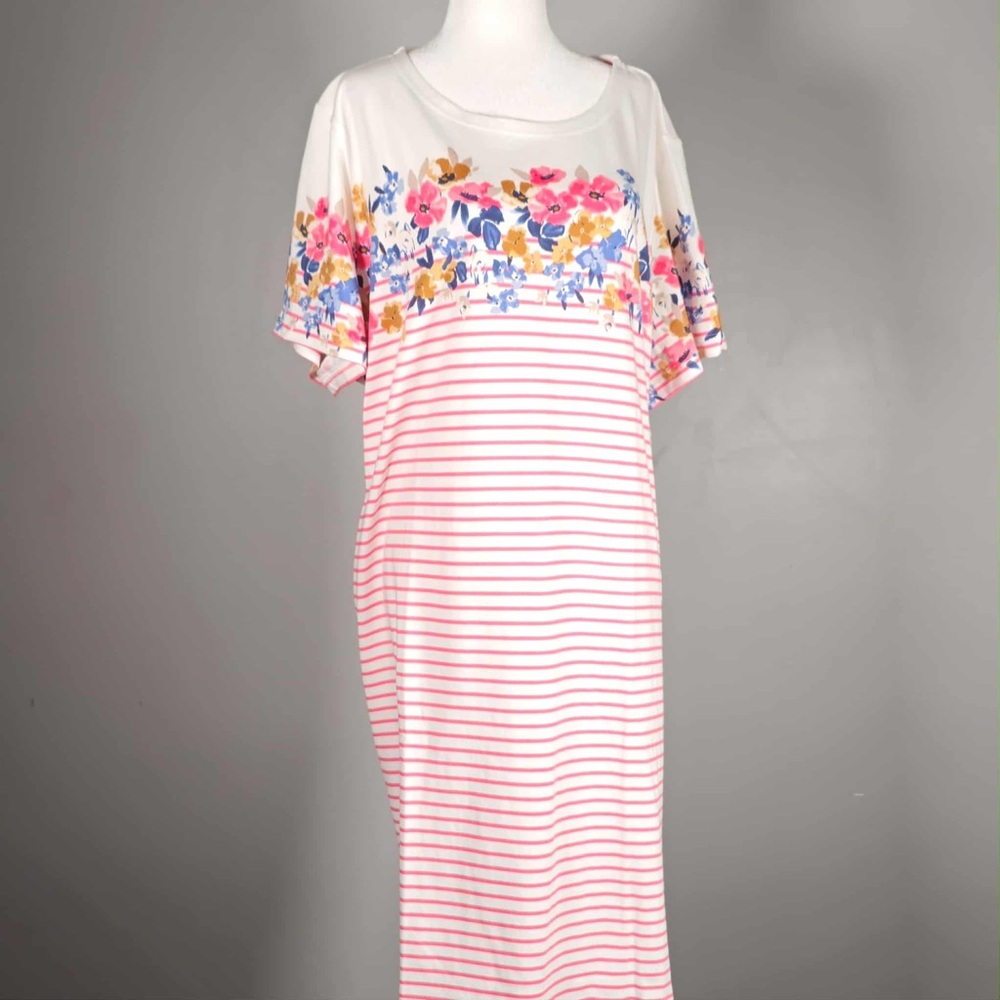 NWT Joules White and Red Floral Stripe Midi Dress